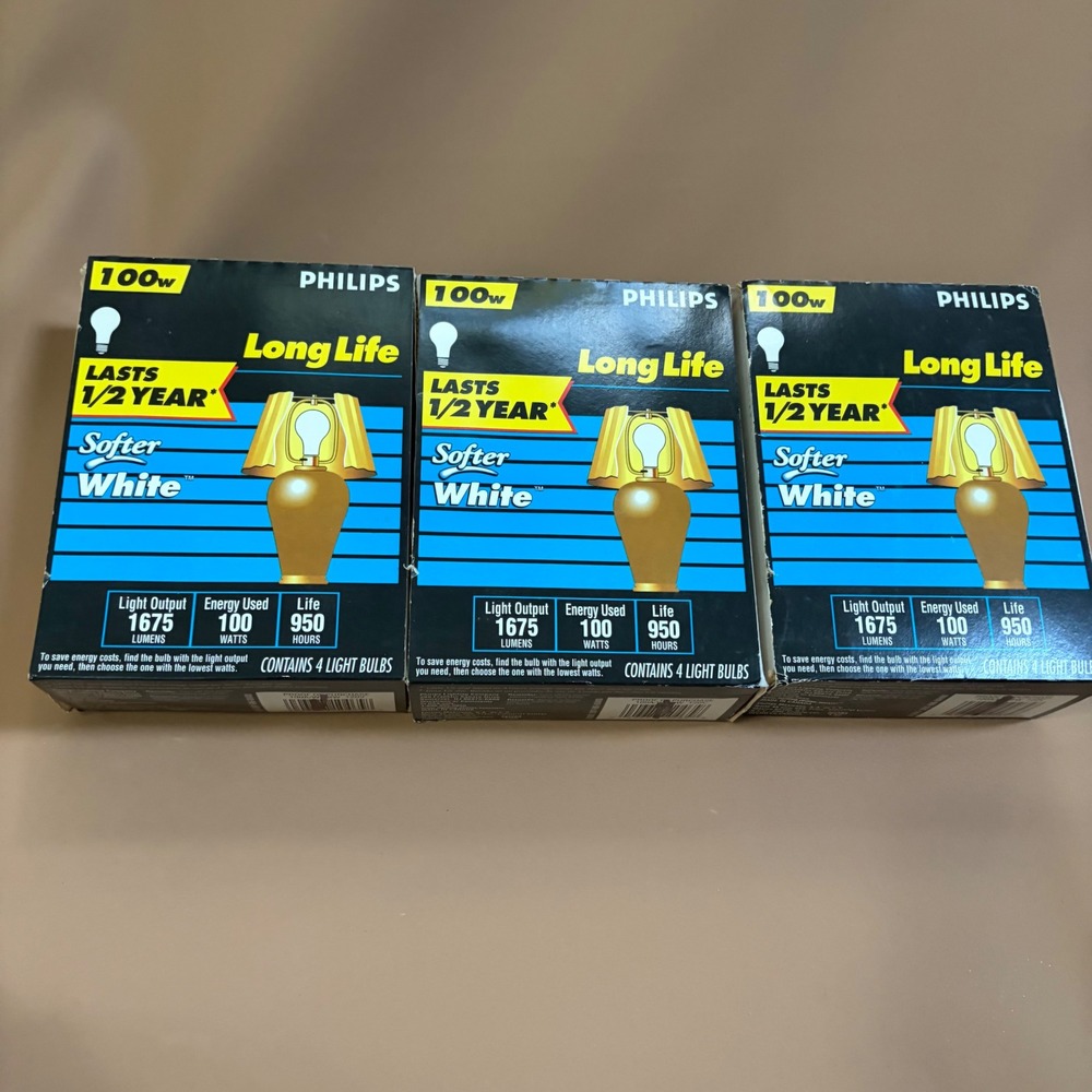 Philips 100W Long Life Softer White Light Bulbs 1675 Lumens 12 Bulbs 3 Packs